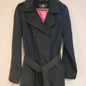 CK Mid Length Black Trench Coat Size Med